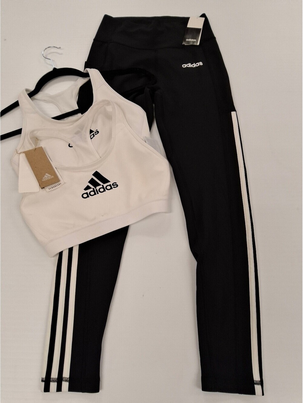 Adidas Women's Black Leggings and White Sports Bra Set Size Small